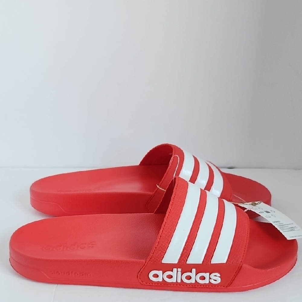 Adidas Red and White Slide Sandals